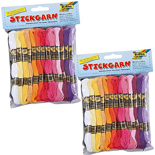 folia - Stickgarn, 100% Baumwolle, 52 Docken à 8 m in 26 Farben sortiert (2x 26 Farben) von folia