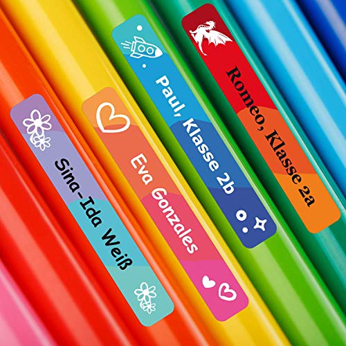 foliado® kids Namensaufkleber Kinder Etiketten Stifte 45x7mm Sticker Namensetikett Schule Kita Kindergarten selbstklebend personalisierte Klebeetiketten für Schulsachen wasserfest (180 Stück) von foliado