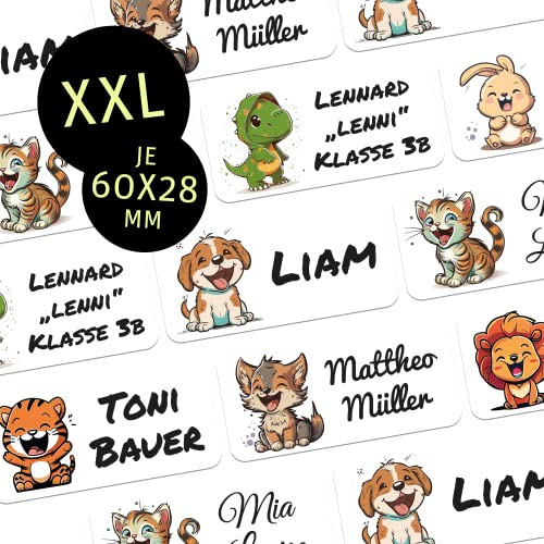 foliado® kids Namensaufkleber XXL Kinder Etikett 60x28mm Sticker Namensetikett Schule Kita Kindergarten personalisierte Klebeetiketten wasserfest APD-58X von foliado