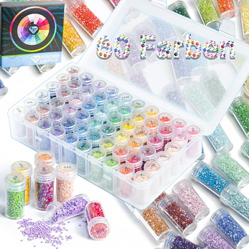60 Farben AB Diamond Painting Steine mit Diamond Painting Aufbewahrungsbox, 5D Diamond Painting Zubehör Runde Steine, 90.000 Stück Diamonds mit Diamond Painting Sticker und Diamond Painting Box von forever young