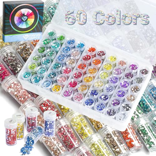 60 Farben Glitzersteine Diamond Painting Steine Mit Aufbewahrungsbox, Runde Zubehör, 90.000 Stück Diamonds Mit Sticker Und Box von forever young