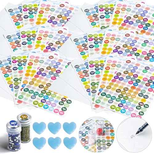 6 Sets Diamond Painting Etiketten als Zubehör, 447 Farben Zahlen Aufkleber, Sticker mit Wachs für Aufbewahrungsbox von forever young