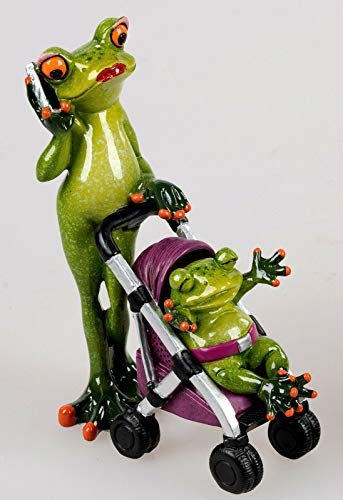 Formano Frosch mit Baby im Buggy und Handy ca.17cm --- Wagen lila von formano