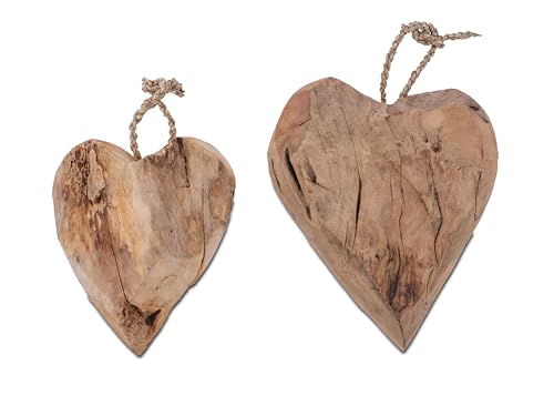 formano Chalet Deko-Herz aus Teakholz – Natürliches Holzherz als Tischdeko, Geschenk oder Wohnaccessoire – Handgefertigte Dekoration im Natur-Look (26 cm) von formano