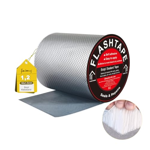 fowong Aluminum Wasserdichtes Klebeband 15cm(B) x5M(L) Butyl Dichtungsband Panzertape Alufolie Selbstklebend Dickes Reperaturband zum Abdichten und Befestigen im Pool Loch Rohr Wohnmobil Bad von fowong