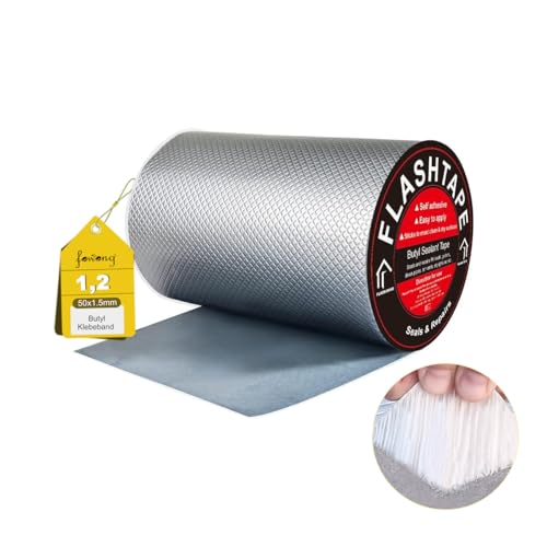 fowong Aluminum Wasserdichtes Klebeband 20cm(B) x5M(L) Butyl Dichtungsband Alufolie Selbstklebend Reperaturband zum Abdichten und Befestigen im Pool Loch Rohr Dach Wohnmobil Bad von fowong