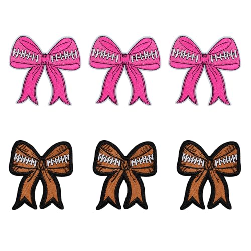 6 x Fußball-Aufnäher zum Aufbügeln, kokette-Schleife, bestickte Aufnäher für Kleidung, trendige Schleifen-Aufnäher für Frauen, Jeans, Jacken, Rucksäcke (Rosa + Braun) von frealeroda