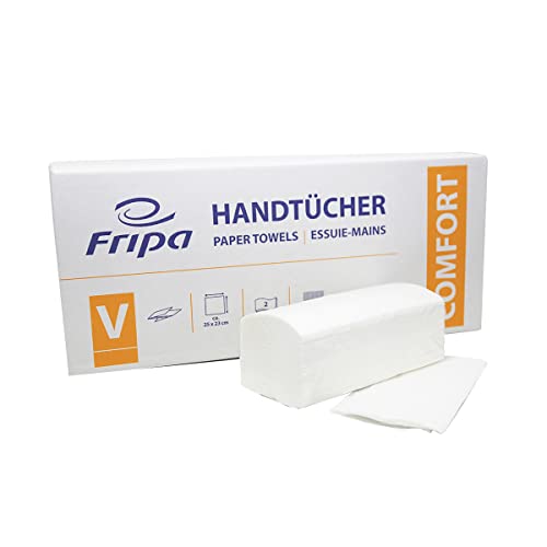 Fripa Papiertücher Comfort: 2-lagig, 20 Bund x 160 Blatt, 100% Zellstoff, V-Falz, hochweiß Fripa Papiertücher Comfort: 2-lagig, 20 Bund x 160 Blatt, 100% Zellstoff, V-Falz, hochweiß von fripa
