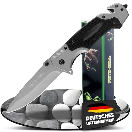 fritz-cell Klappmesser Einhandmesser Survival Taschenmesser Outdoor Messer schwarz silber R75 mit Glasbrecher und Gurtschneider von fritz-cell