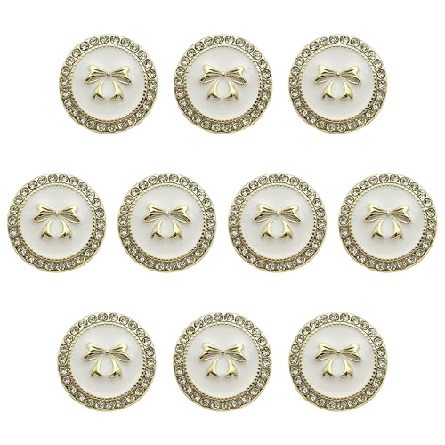 ftiemlovde 10 Edel Dirndl Knöpfe Gold Weiß Zum AnnäHen Metall mit Strass, Goldene Trachten Nachthemd Knopf Mantel Groß，öSenknöPfe Aus Kupferlegierung Blazer ZierknöPfe (H10W 23mm) von ftiemlovde