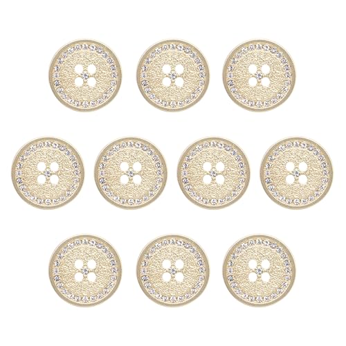 ftiemlovde 4 Loch Edeloptik 10 Knöpfe Gold zum Annähen mit Strass für Strickjacke, Dirndl, Trachten, Mantel und Blazer（A10G 12 mm） von ftiemlovde