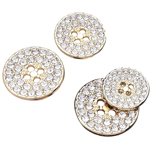 ftiemlovde 4 Loch Edeloptik 10 Knöpfe Gold zum Annähen mit Strass für Strickjacke, Dirndl, Trachten, Mantel und Blazer（B10G 23 mm） von ftiemlovde