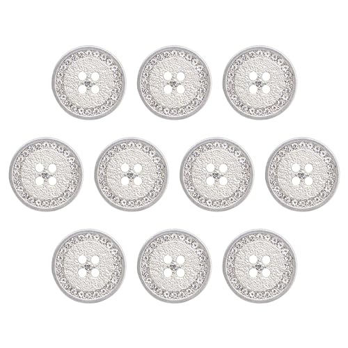 ftiemlovde 4 Loch Edeloptik 10 Knöpfe Silber zum Annähen mit Strass für Strickjacke, Dirndl, Trachten, Mantel und Blazer（A10S 20 mm） von ftiemlovde
