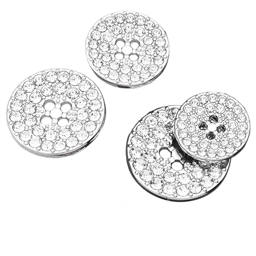 ftiemlovde 4 Loch Edeloptik 10 Knöpfe Silber zum Annähen mit Strass für Strickjacke, Dirndl, Trachten, Mantel und Blazer（B10S 23 mm） von ftiemlovde