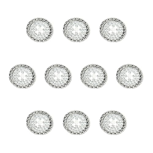 ftiemlovde 4 Loch Edeloptik 10 Knöpfe Silber zum Annähen mit Strass für Strickjacke, Dirndl, Trachten, Mantel und Blazer （C10S 15 mm） von ftiemlovde