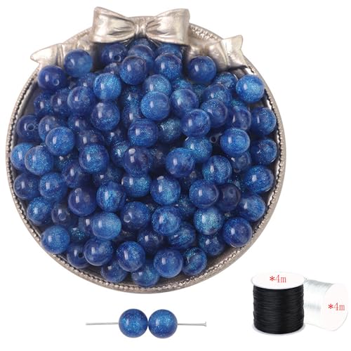 ftiemlovde 50 Stück 10mm Loch Brillant Dunkelblau Perlen Edelsteine zum Auffädeln Erwachsene Groß,Lose Rosenquarz Magic Schmuckperlen Beads zum Armbänder （Brillant Dunkelblau 10mm） von ftiemlovde
