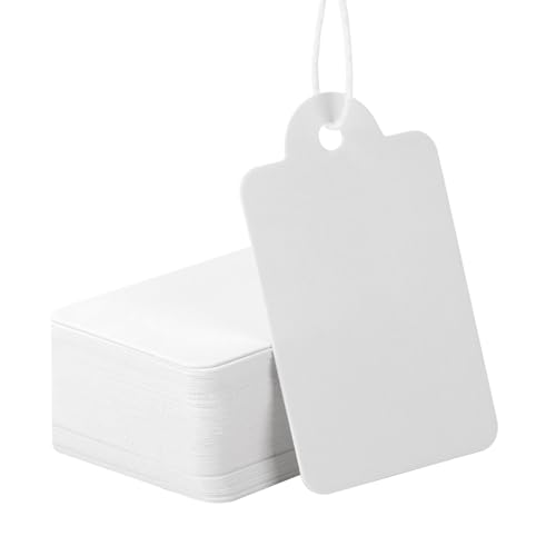Preisschilder mit Schnur, 2,8 x 4,5 cm, weißes Papier zum Aufhängen für Schmuck, Kleidung, Einzelhandel und Geschenke, beschreibbare Garagen- und Hofverkaufsetiketten, 500 Stück von fuceury