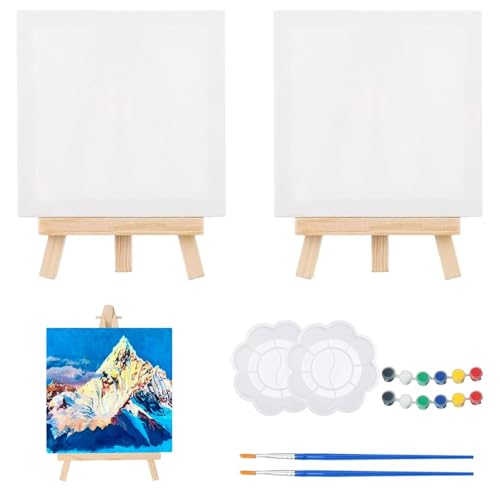 2 Sätze Mini Leinwand, Leinwand Klein, Mini Staffelei Set Mit Staffelei, Pinsel & Farben, Pack für Kreativität Zu Hause, Schule & Reisen, Pack für Kreativität Zu Hause & Unterwegs von fufupaw