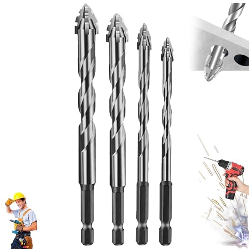 4 Stück Gerwand Bohrer Mit 4 Schneiden, Power Bit Bohrer, Sägezahn Bohrer Mit 4 Schneiden, Exzenterbohrer, Sägezahnbohrer, Für Metallbearbeitung, Bauwesen, Bergbau, Automobilindustrie (6+8+10+12mm) von fufupaw