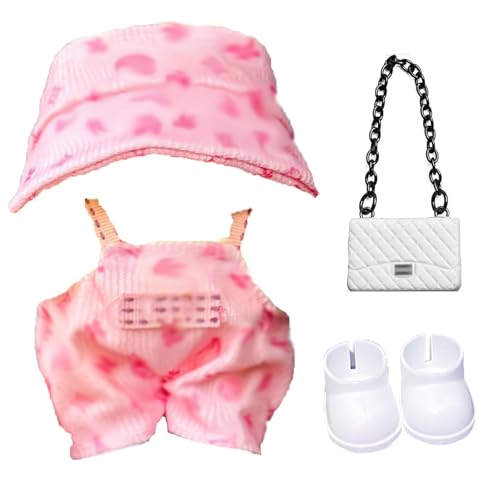 Doll Outfit, Doll Kleidung, Pinker Overall mit Hut und Tasche, Spielzeug für Kinder, Kreatives Puppenkleidungs-Set, Geschenk für Jungen und Mädchen (Ohne Puppe) von fufupaw