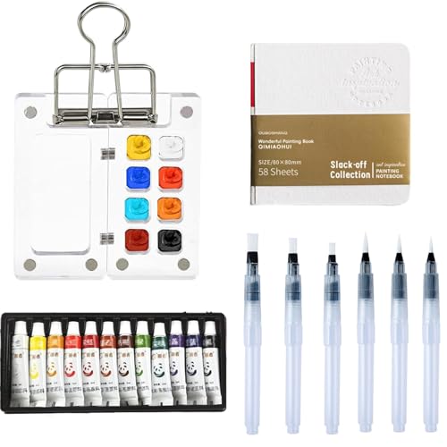 Mini Aquarell Set, Reise Mini Palette, Aquarell Reise Set, Tragbares Mini-Aquarell-Paletten Set, Mini Watercolor Paint Set, Aquarell Skizzenbuch, Für Liebhaber Der Malerei, Studenten (8 Gitter) von fufupaw