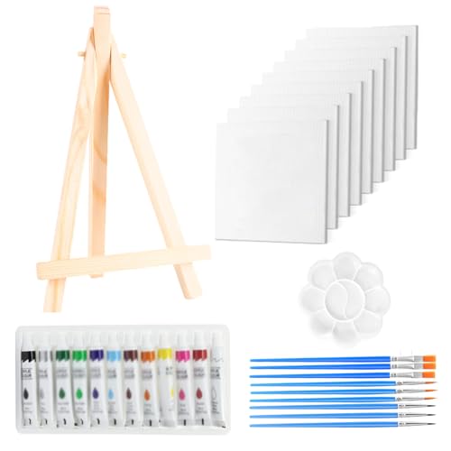 Mini Leinwand, Mini Leinwand Mit Staffelei, Kleine Leinwände, 10cm Malerset Mit 9 Leinwänden, 1 Staffelei, 12 Acrylfarben, Pinseln und Palette, Ideal für Kinder und Kreativität Mini Leinwand, Mini Leinwand Mit Staffelei, Kleine Leinwände, 10cm Malerset Mit 9 Leinwänden, 1 Staffelei, 12 Acrylfarben, Pinseln und Palette, Ideal für Kinder und Kreativität von fufupaw