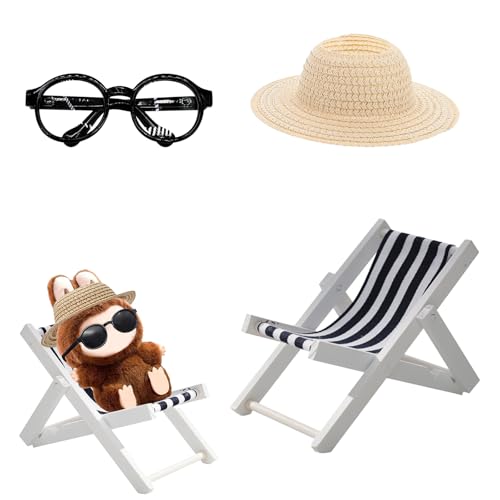 fufupaw Puppen Have a Seat, 3-Teiliges Set Mit Liegestuhl, Strohhut Und Brille, Doll Have a Seat, Puppe Kleidung, Dekoratives Puppen Zubehör, Fans Und Sammler (Schwarze) von fufupaw