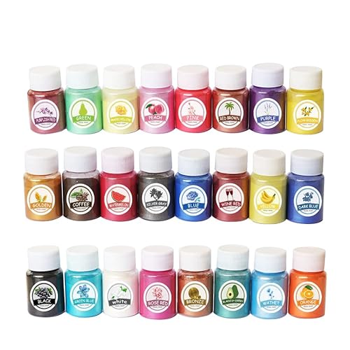 funchic Home professionelle Gläser Pigment Pulver Glimmer Pulver Set für Epoxidharz, DIY Kosmetik, DIY Craft, Malerei Pigmente, Nagellack, Make-up (24 Farben 3g/Flasche) von funchic