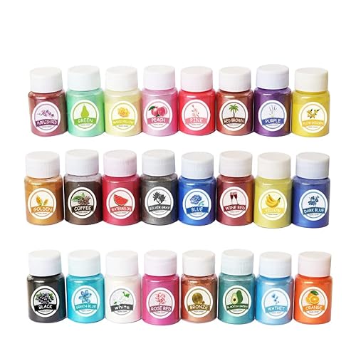 funchic Home professionelle Gläser Pigment Pulver Glimmer Pulver Set für Epoxidharz, DIY Kosmetik, DIY Craft, Malerei Pigmente, Nagellack, Make-up (24 Farben 5g/Flasche) von funchic