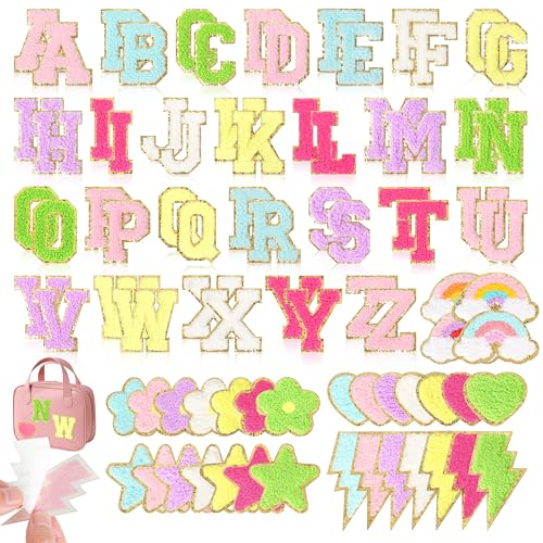Chenille-Buchstaben-Aufnäher selbstklebend für Rucksäcke: funcolor 84 Stück zum Aufkleben auf Varsity-Buchstaben – niedlicher Stern, Blitz-Herz, Regenbogen-Chenille-Aufnäher für Kleidung, Hüte, Chenille-Buchstaben-Aufnäher selbstklebend für Rucksäcke: funcolor 84 Stück zum Aufkleben auf Varsity-Buchstaben – niedlicher Stern, Blitz-Herz, Regenbogen-Chenille-Aufnäher für Kleidung, Hüte, von funcolor
