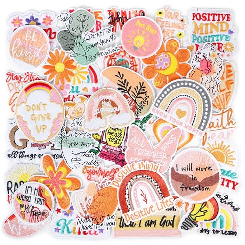 Christliche Aufnäher zum Aufbügeln für Rucksäcke: funcolor 42 Stück religiöse Vintage-Trucker-Mützen-Aufnäher zum Aufbügeln – positive motivierende Zitate zum Aufnähen auf Kleidung Jacken von funcolor