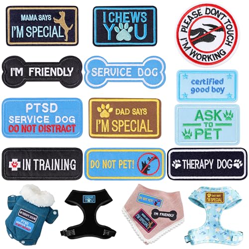 FUNCOLOR Service Dog Patch für Geschirr: 12 Stück blaue Themen-Aufnäher mit Klettverschluss für Jungenhund, abnehmbar, bestickt im Training, nicht Haustier, Aufkleber für Hundeweste, Halsband von funcolor