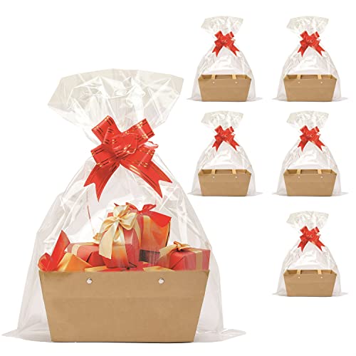 Körbe für Geschenke, leer, Kraftkorb mit Griffen, Geschenkkorb-Set mit 5 Körben, 5 Schrumpffolienbeuteln und 5 Schleifen, Geschenkkorb leer zum Befüllen für Hochzeit, Geburtstag, Valentinstag, Urlaub von funsky