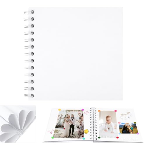 Fotoalbum Seiten, Fotobuch Scrapbook mit 40 Seiten, Fotoalben Ringbuch, Foto Buch zum Selber Gestalten, Fotobücher Kraftpapier, Spiralalbum 17 * 17cm für Baby Geburtstag Jahrestag (Weiß) von funvce