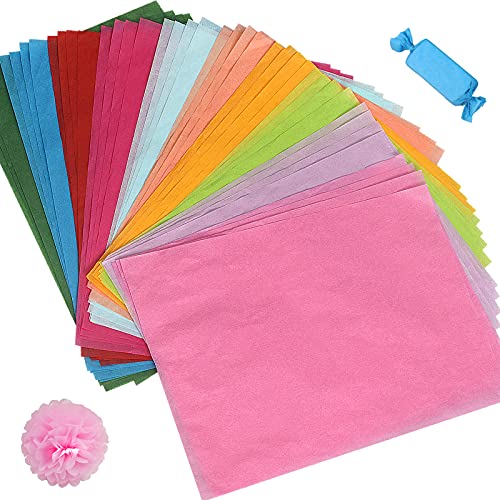 funvce Seidenpapier, 100 Blatt A4, 10 Farben, Bastelpapier zum Basteln von Pompons, Papierblumen, Tischdekoration, verpackt in Geschenktüten von funvce