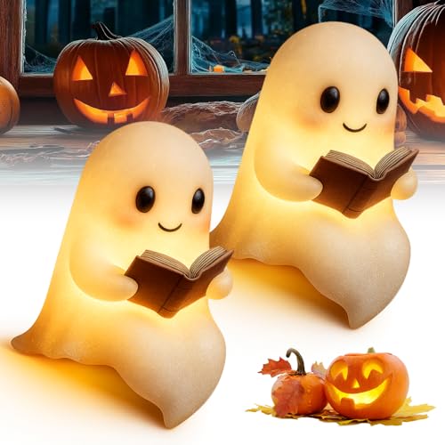 fupcap Halloween Deko Geister Nachttischlampe, 2026 Neu Süß Akku LED tischlampe Halloweens Geister, Batteriebetrieb Halloween Deko für Wohnzimmer Zimmer (Große - 2 Stück) von fupcap