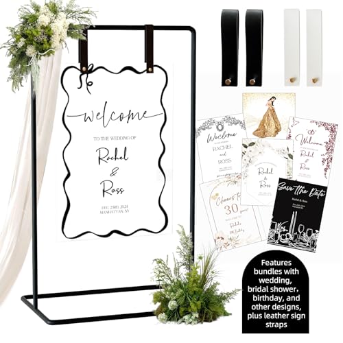 furosa Hochzeitsschild-Halter, Schwarz, Verstellbar, Mit Design-Paket und Lederschild-Aufhängeriemen, Metall-Staffelei, Robuster Staffelei-Ständer für Schilder furosa Hochzeitsschild-Halter, Schwarz, Verstellbar, Mit Design-Paket und Lederschild-Aufhängeriemen, Metall-Staffelei, Robuster Staffelei-Ständer für Schilder von furosa