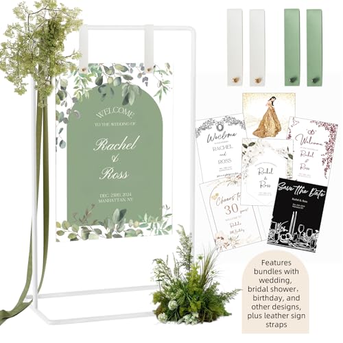 furosa Hochzeitsschild-Halter, weiß, verstellbar, mit Design-Paket und Lederschild-Aufhängeriemen, Metall-Staffelei, robust, wetterfest furosa Hochzeitsschild-Halter, weiß, verstellbar, mit Design-Paket und Lederschild-Aufhängeriemen, Metall-Staffelei, robust, wetterfest von furosa