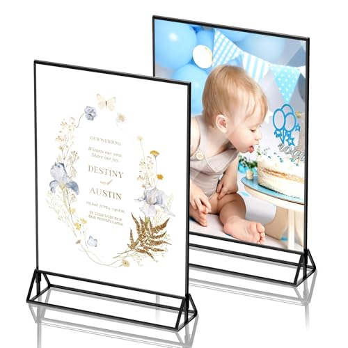 Aufsteller A4 Schwarz,Doppelseitige Bilderrahmen A4, 2St Acryl Tishkartenhalter Tischnummern-Aufsteller für Hochzeit Tischdeko,Schicker Flyerständer Kartenständer Bilderrahmen für Kinderzeichnungen von futrue-wolker