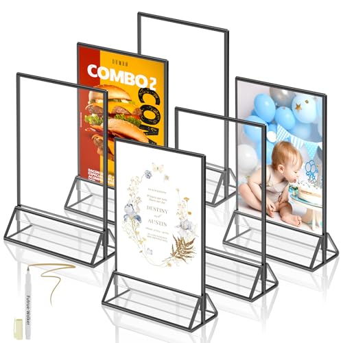 Aufsteller A5 Schwarz,Doppelseitige Bilderrahmen A5, 6St Acryl Tishkartenhalter Tischnummern-Aufsteller für Hochzeit Tischdeko,Schicker Flyerständer Kartenständer Bilderrahmen für Kinderzeichnungen von futrue-wolker