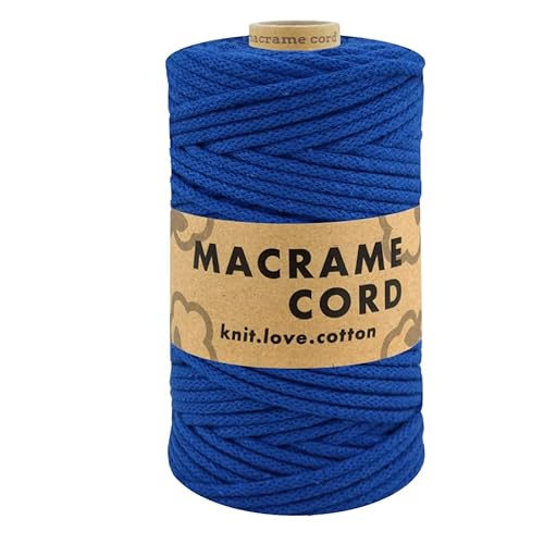 Makramee-Kordel Mult, 100 Meter geflochtenes Baumwollgarn (0055 - Ultramarinblau, 5 mm) von fuwi