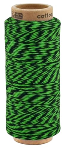 zweifarbige Baumwollkordel 1,0 mm, Makramee Garn, Kordel für DIY Handwerk, Schnur Baumwolle Bindfaden Bäckergarn Geschenkband (9143 - Schwarz + Minzgün) von fuwi
