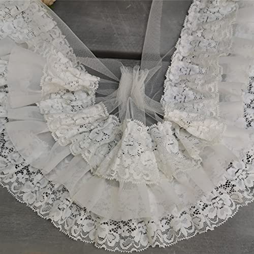 Spitzenborte, Spitzenband, Quaste, Nähborte, mehrfarbig, 3-lagig, plissiert, Chiffon, Stickerei, Fransen, Spitzenborte, Rüschenband, DIY, Bekleidung, Vorhänge, Nähdekoration (weiß) von fwqnvSI