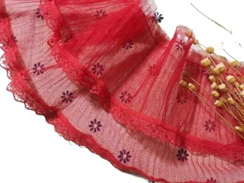 fwqnvSI Spitzenbesatz, Spitzenband, plissierter Chiffon-Spitzenbesatz, 1 m Guipure-Spitzenstoff, Organzaband, Kleidernetzstoff, 13 cm, Baumwoll-Spitzenbesatz zum Nähen von Schnürsenkeln, Kleidung von fwqnvSI