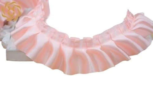 fwqnvSI Spitzenbesatz, Spitzenborte, plissierter Chiffon-Spitzenbesatz, 27,7 m/Los, geraffte Plissee-Satin-Spitze, 4 cm breit, Sänger-Schicht, Rüschenborte, glänzendes Nähband (Pink XY) von fwqnvSI