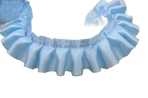 fwqnvSI Spitzenborte, Spitzenborte, plissierter Chiffon-Spitzenbesatz, 27,7 m/Los, geraffte Plissee-Satin-Spitze, 4 cm breit, Sänger-Schicht, Rüschenborte, glänzendes Nähen (Himmelblau) von fwqnvSI
