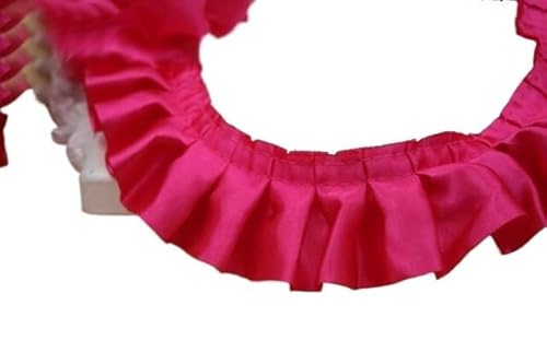 fwqnvSI Spitzenborte, Spitzenborte, plissierter Chiffon-Spitzenbesatz, 27,7 m/Los, geraffte Plissee-Satin-Spitze, 4 cm breit, Sänger-Schicht, Rüschenborte, glänzendes Nähen (Rosy) von fwqnvSI