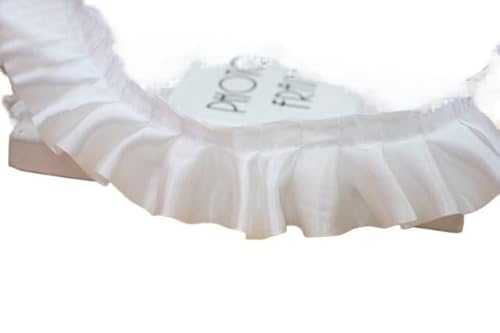 fwqnvSI Spitzenborte, Spitzenborte, plissierter Chiffon-Spitzenbesatz, 27,7 m/Los, geraffte Plissee-Satin-Spitze, 4 cm breit, Sänger-Schicht, Rüschenborte, glänzendes Nähen (weiß) von fwqnvSI