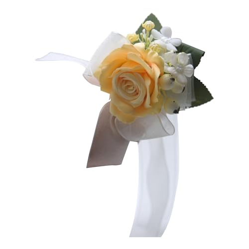 fxwtich Blumenarmband, Hochzeitszubehör, Handgelenk-Corsage, Elegante Brautblume mit verstellbarem Band, weiße rote Rosen, perfekte Dekoration für Abschlussball, Party Gelb fxwtich Blumenarmband, Hochzeitszubehör, Handgelenk-Corsage, Elegante Brautblume mit verstellbarem Band, weiße rote Rosen, perfekte Dekoration für Abschlussball, Party Gelb von fxwtich