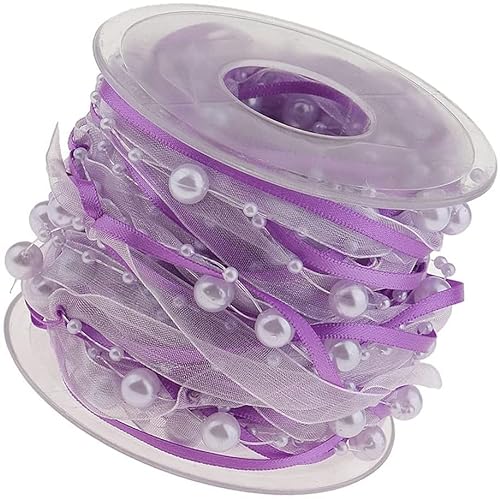 10M Perlenband Chiffon-Band und Organza-Spitze-Band-Dekoband Spitze Zierband für Hochzeits-Blumen- Nähen Handwerk Verpackung (purple) von gadenfer